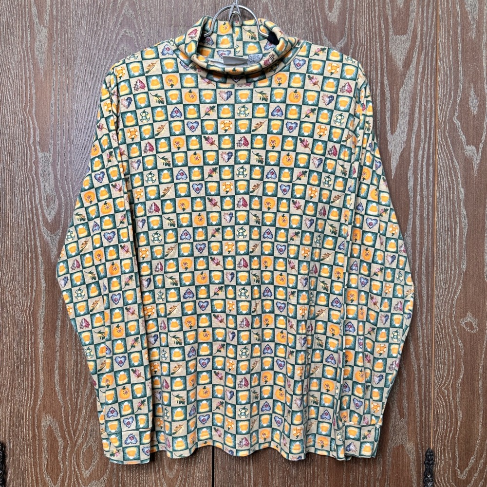 Corner Stone XL Halloween Candy Corn Pumpkin Mock Neck Long Sleeve Shirt Fall